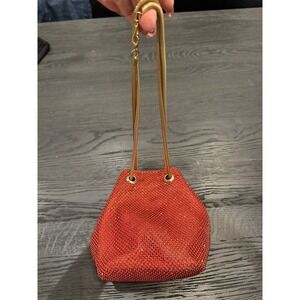 Women Evening Clutch Rhinestone Crystal Bucket Party Purse Shoulder Bag Red/gold